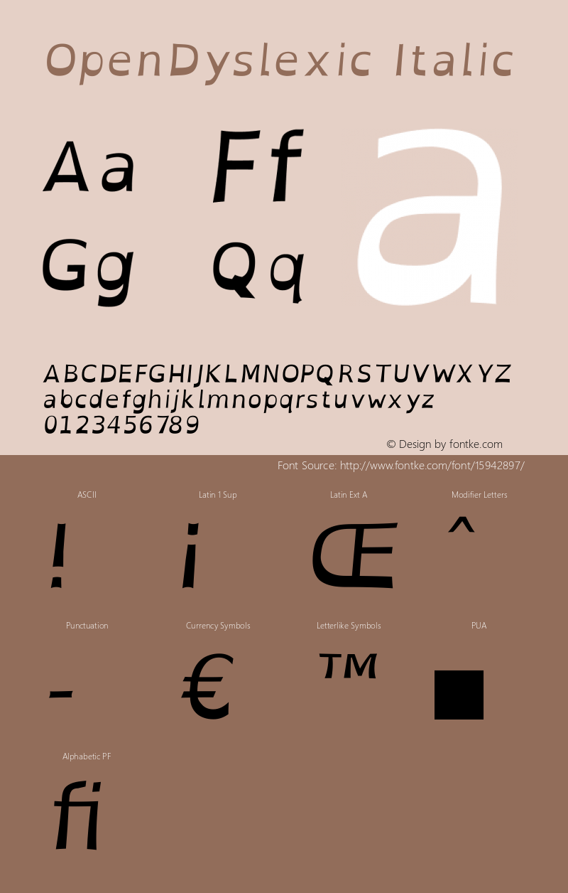 OpenDyslexic Italic Version 2.001;PS 002.001;hotconv 1.0.70;makeotf.lib2.5.58329 Font Sample