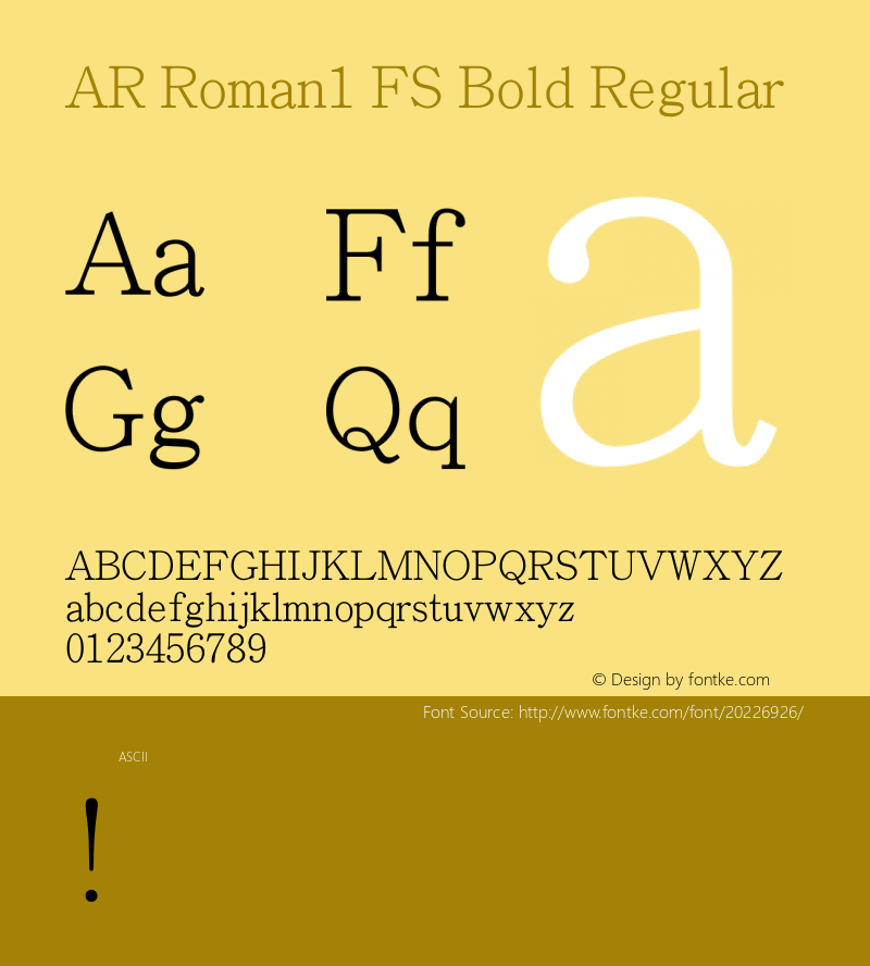 AR Roman1 FS Bold Version 2.001;PS 001.001;hotconv 1.0.38 Font Sample