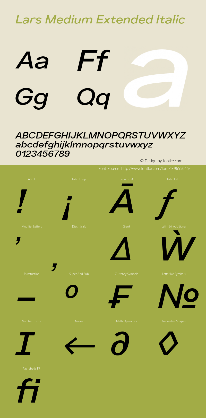Lars Medium Extended Italic Version 2.000;PS 002.000;hotconv 1.0.88;makeotf.lib2.5.64775 Font Sample