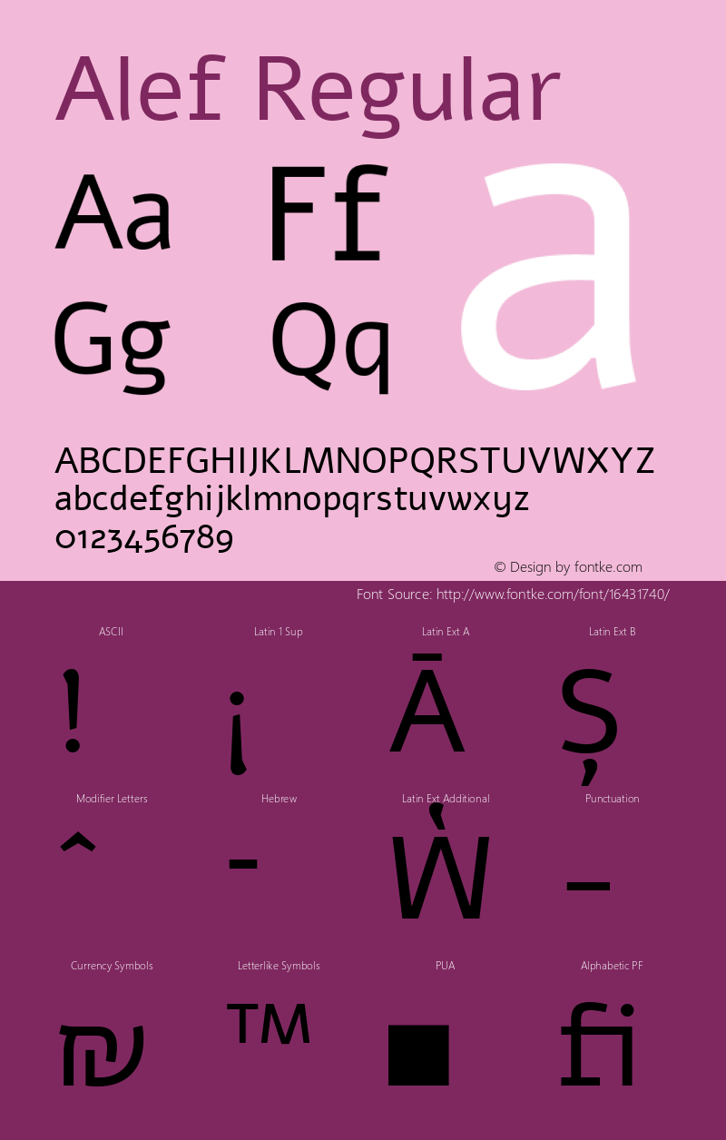 Alef Regular Version 1.001;PS 001.001;hotconv 1.0.56;makeotf.lib2.0.21325 Font Sample