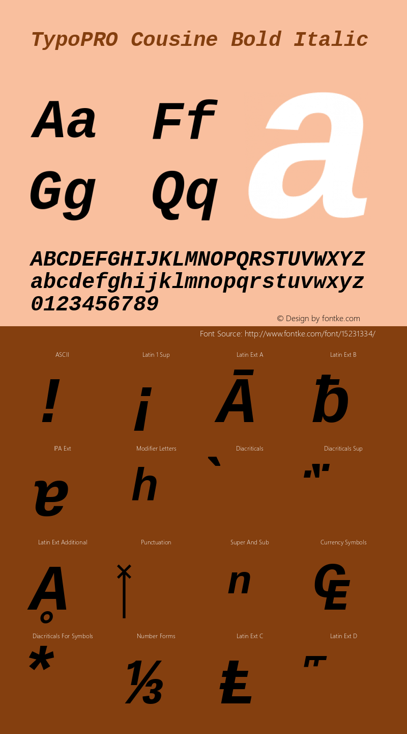 TypoPRO Cousine Bold Italic Version 1.21 Font Sample