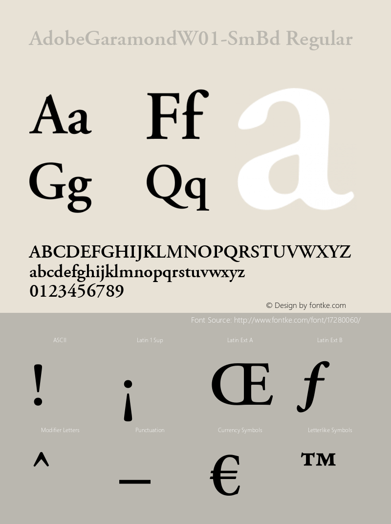 AdobeGaramondW01-SmBd Regular Version 1.00 Font Sample