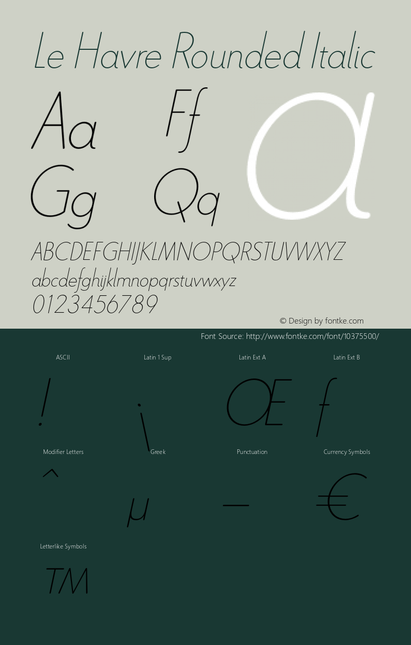 Le Havre Rounded Italic Version 1.000 2006 initial release Font Sample