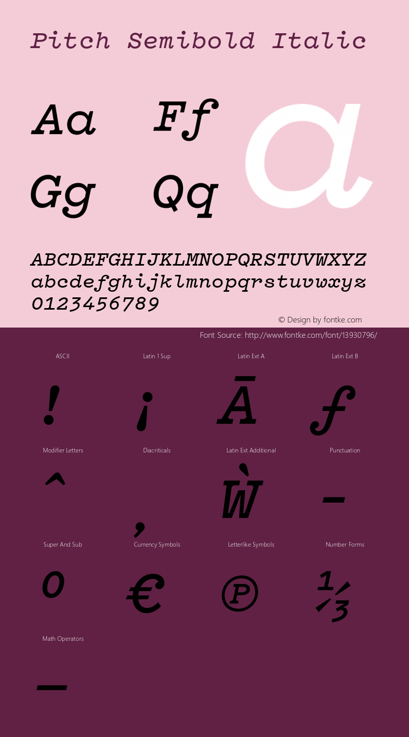 Pitch Semibold Italic Version 1.001;KLIM;hotconv 1.0.57;makeotf.lib2.0.21895 Font Sample