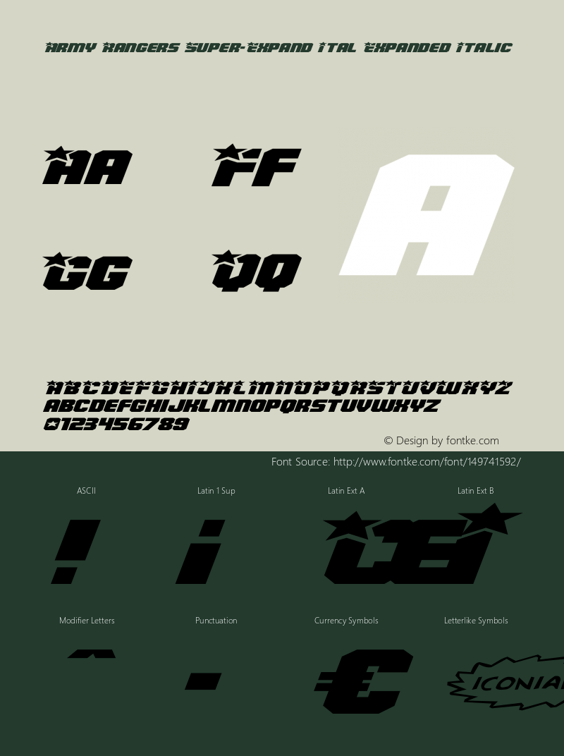 Army Rangers Regular Super-Expand Ital Version 1.0; 2013 Font Sample