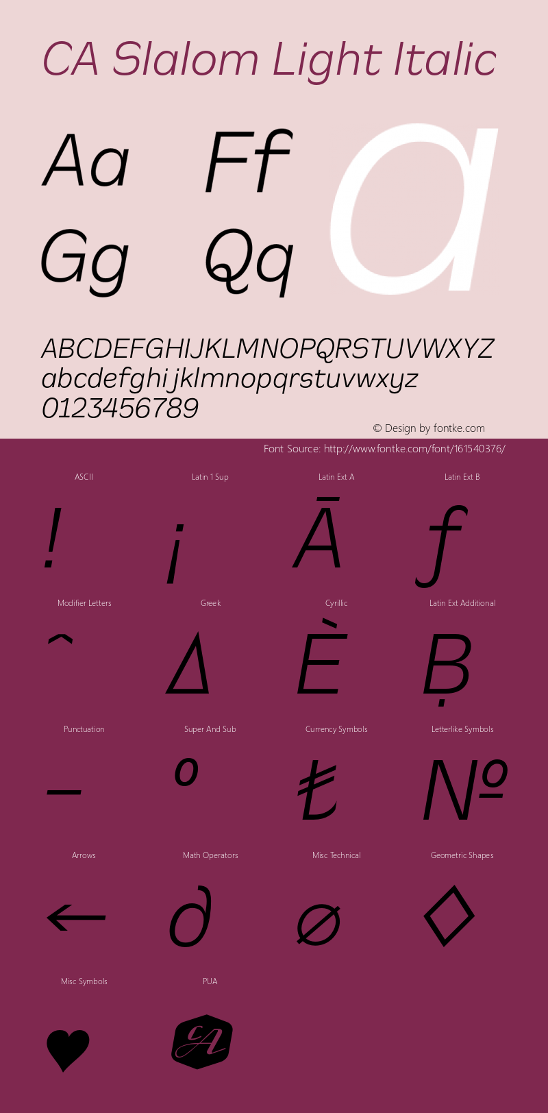 CA Slalom Light Italic Version 1.041;hotconv 1.0.109;makeotfexe 2.5.65596 Font Sample