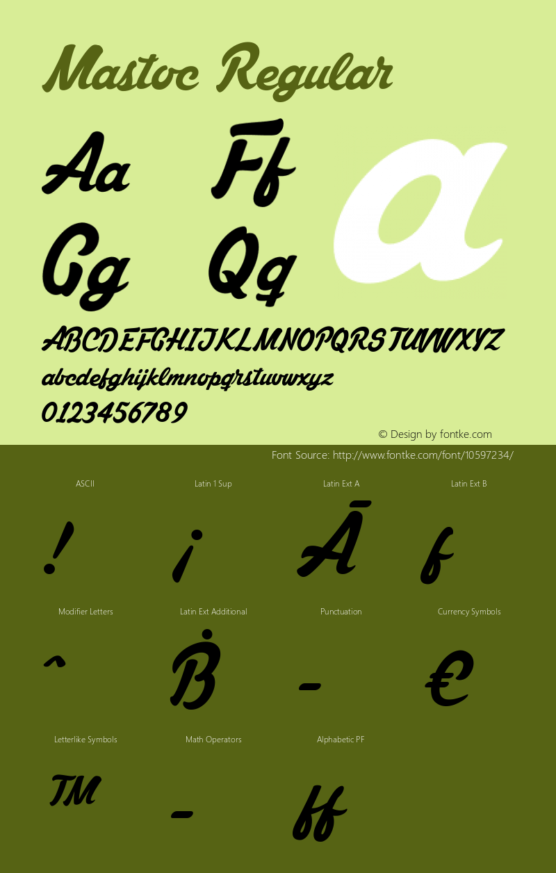 Mastoc Regular Version 1.000 Font Sample