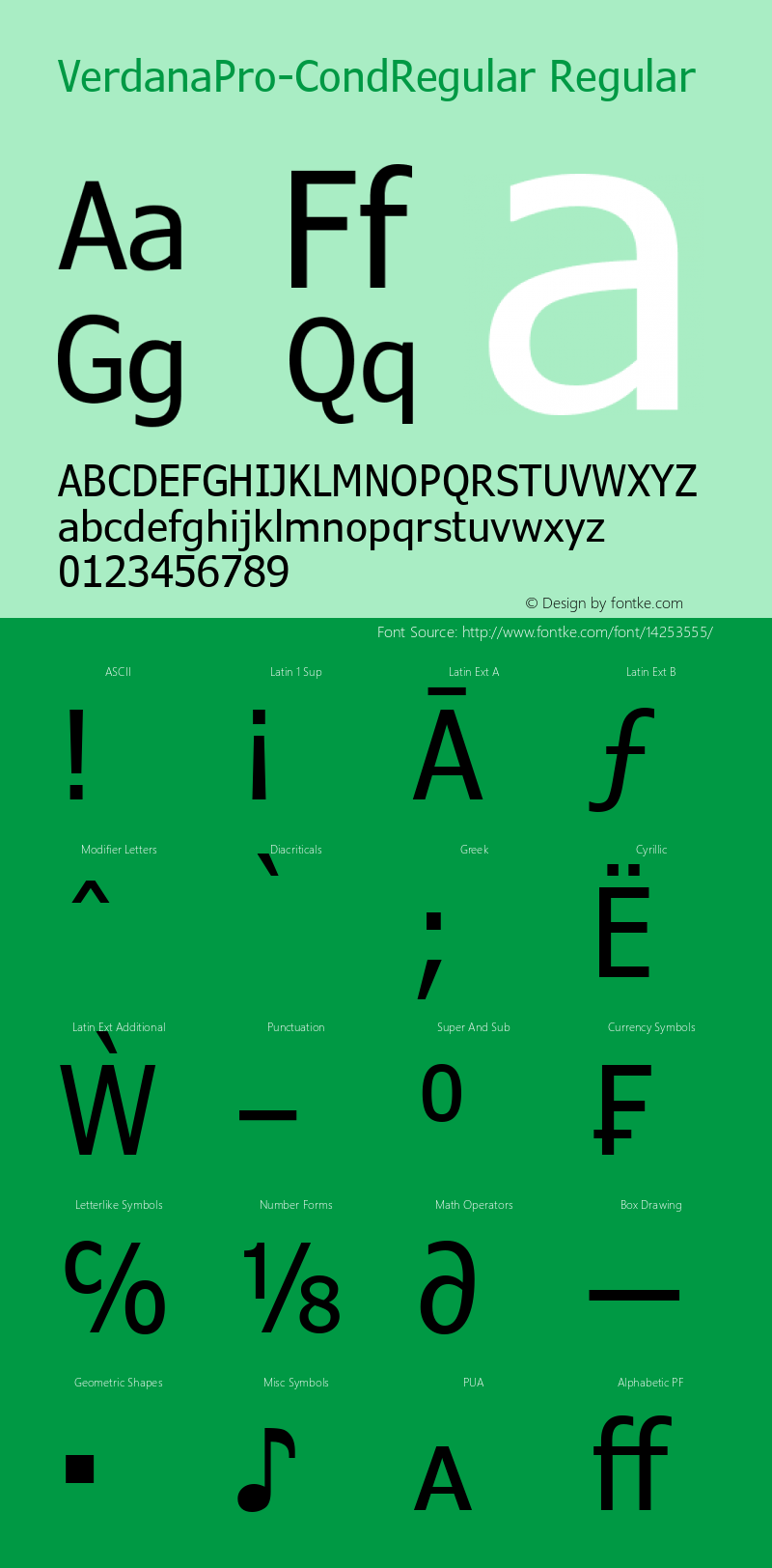 VerdanaPro-CondRegular Regular Version 6.01 Font Sample