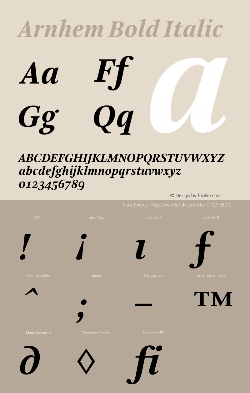 Arnhem Bold Italic Version 001.000 Font Sample