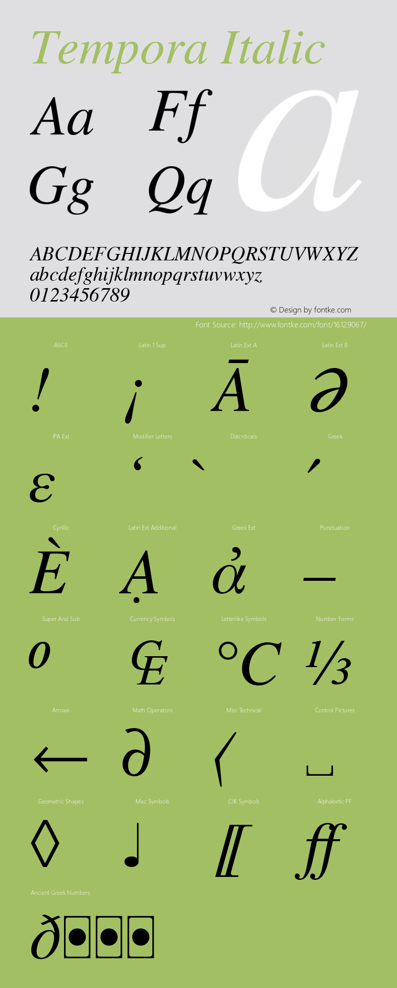 Tempora Italic Version 1.0 Font Sample