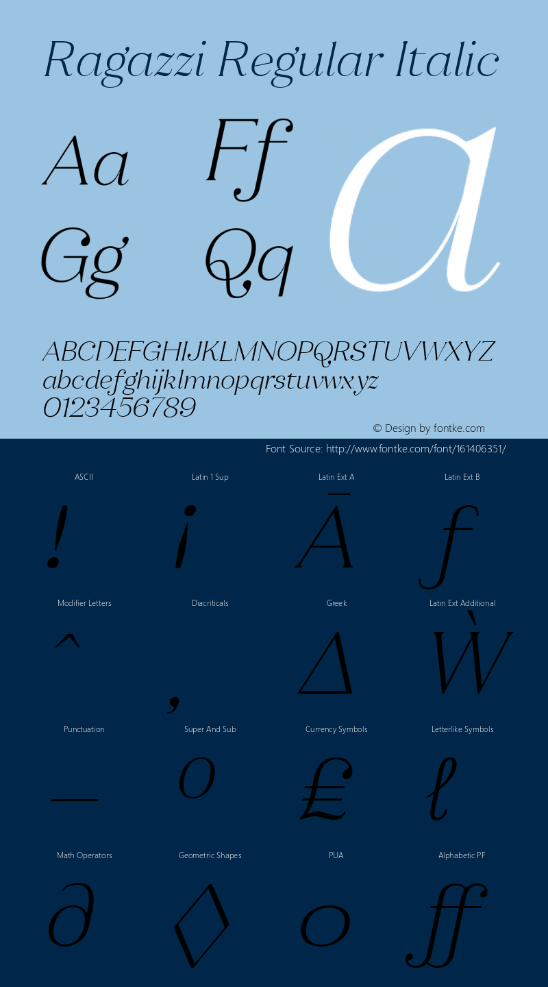 Ragazzi-RegularItalic Version 1.000 Font Sample