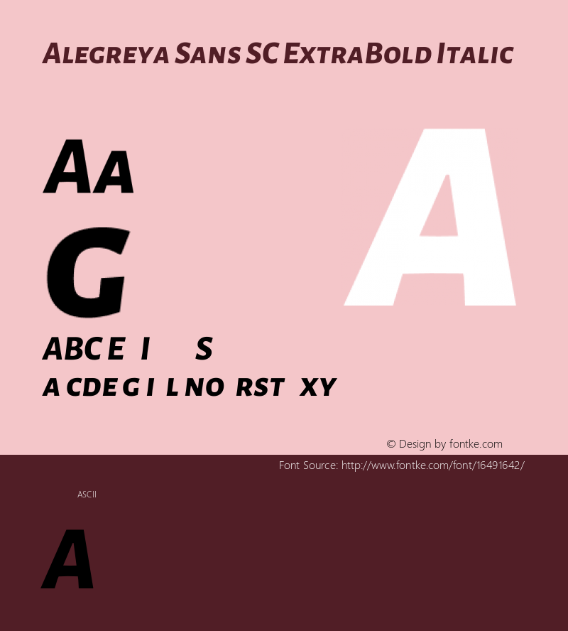 Alegreya Sans SC ExtraBold Italic Version 1.000;PS 001.000;hotconv 1.0.70;makeotf.lib2.5.58329 DEVELOPMENT; ttfautohint (v0.97) -l 8 -r 50 -G 200 -x 17 -f dflt -w G -W Font Sample