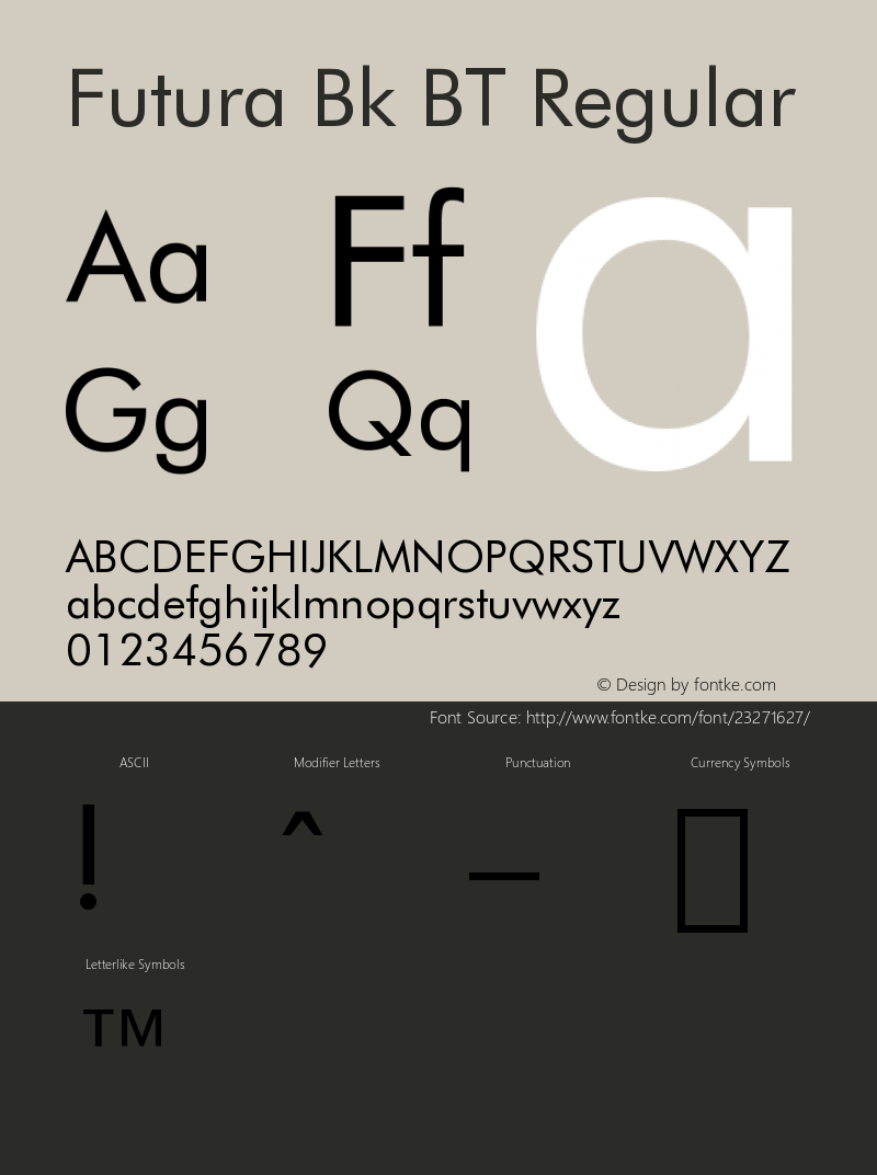 Futura Bk BT Version 1.0 Extracted by ASV http://www.buraks.com/asv Font Sample