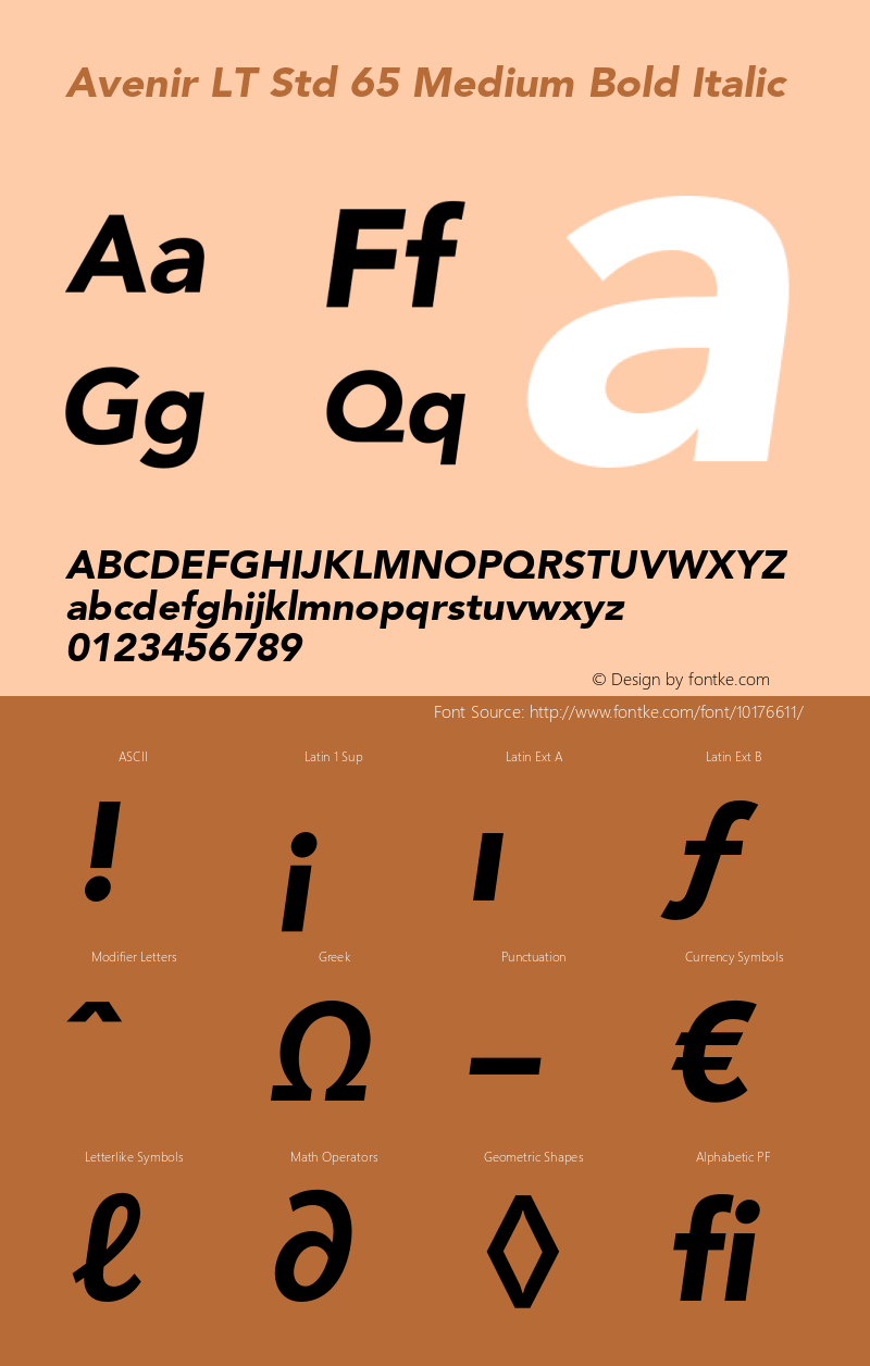 Avenir LT Std 65 Medium Bold Italic OTF 1.029;PS 001.001;Core 1.0.33;makeotf.lib1.4.1585 Font Sample