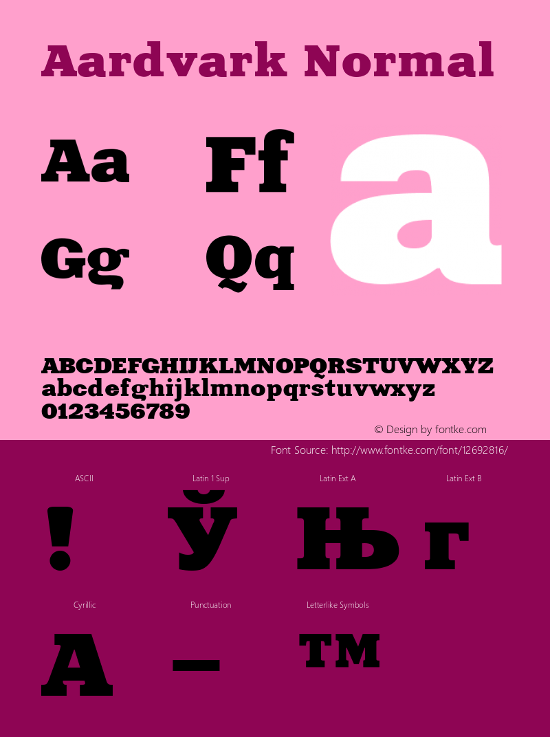 Aardvark Normal Version 1.0 Font Sample