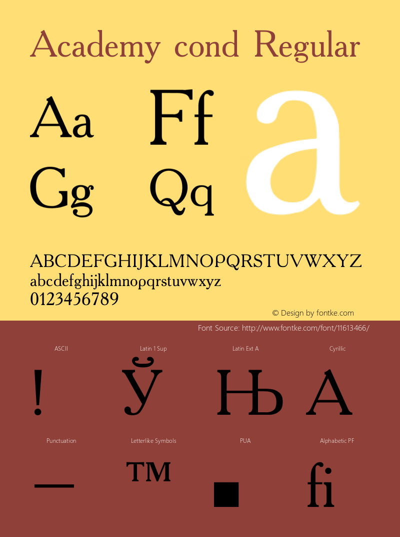 Academy cond Regular Converted from C:\FONTS\ACADEMY.TF1 by ALLTYPE Font Sample
