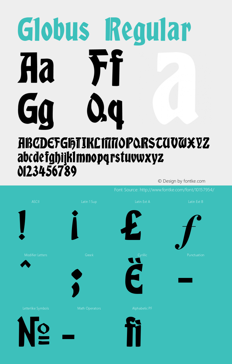 Globus Regular Version 1.000 2006 initial release Font Sample