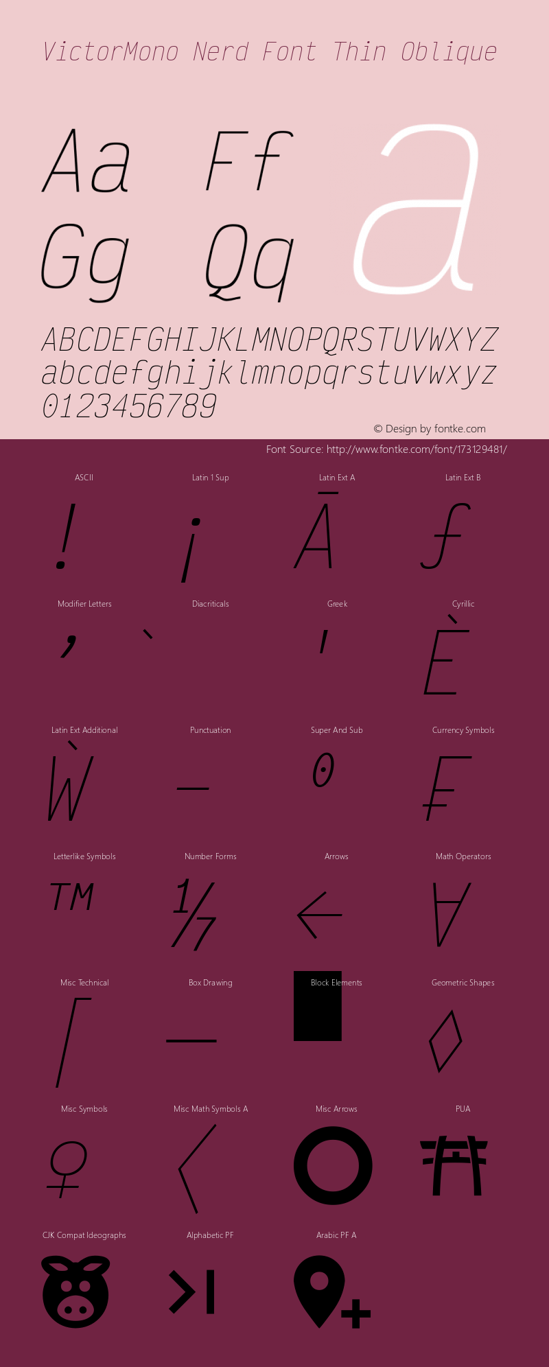 Victor Mono Thin Oblique Nerd Font Complete Version 1.410图片样张