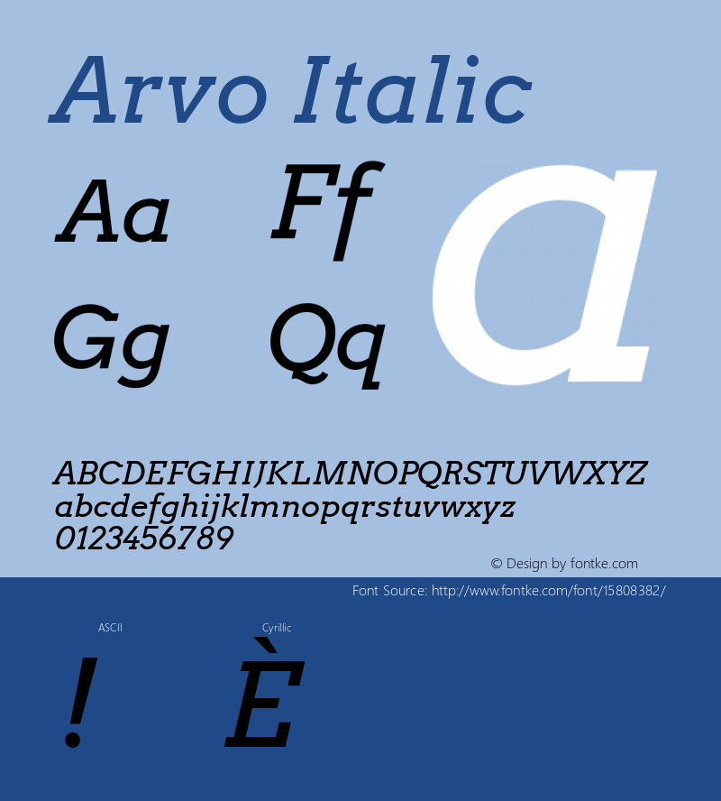 Arvo Italic Version 2.001 2013 beta release; ttfautohint (v1.4.1) Font Sample