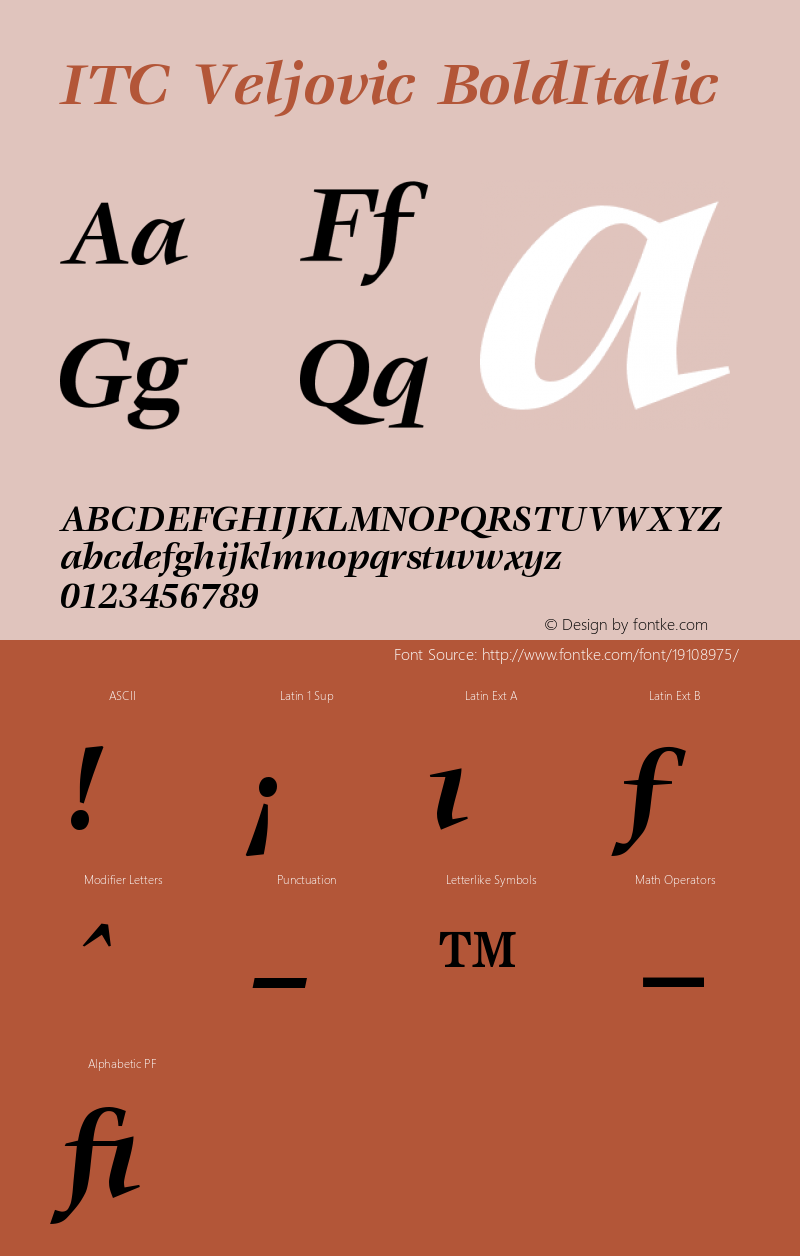 ITC Veljovic Bold Italic Version 001.000 Font Sample