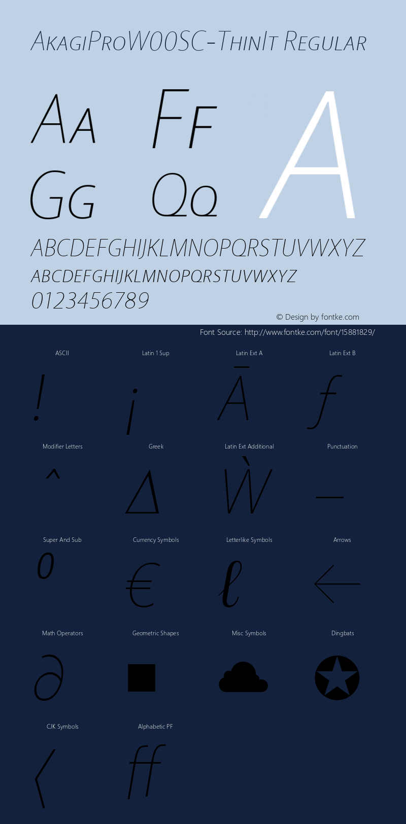 AkagiProW00SC-ThinIt Regular Version 1.1 Font Sample