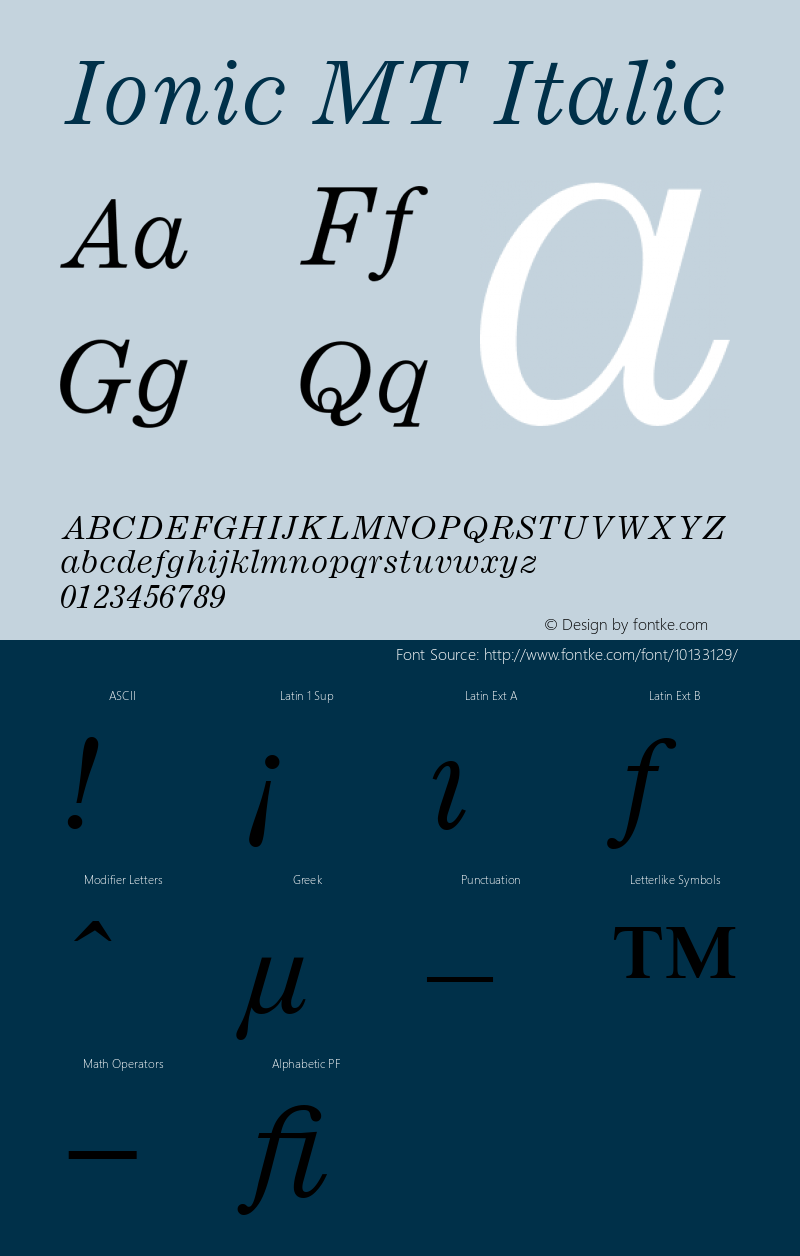 Ionic MT Italic 001.002 Font Sample