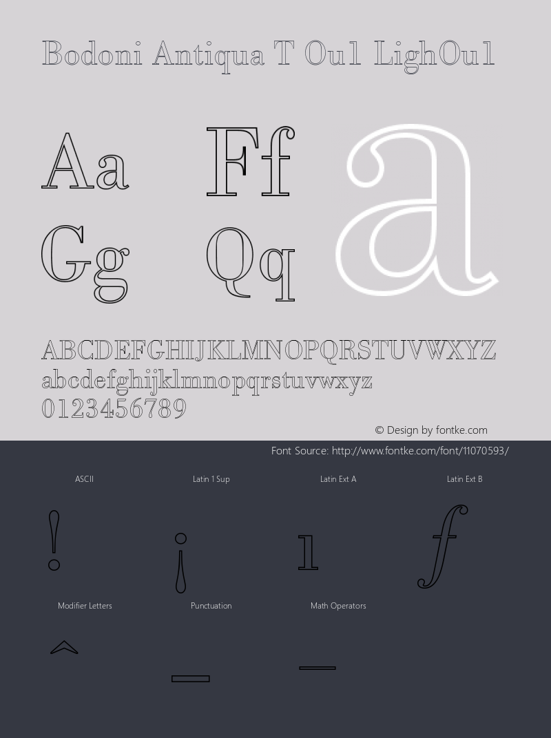 Bodoni Antiqua T Ou1 LighOu1 Version 001.005 Font Sample