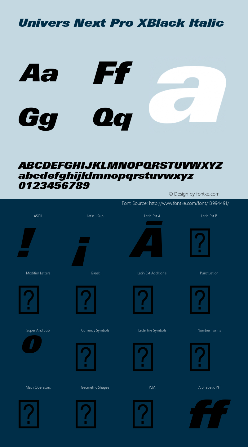 Univers Next Pro XBlack Italic Version 1.00 Font Sample