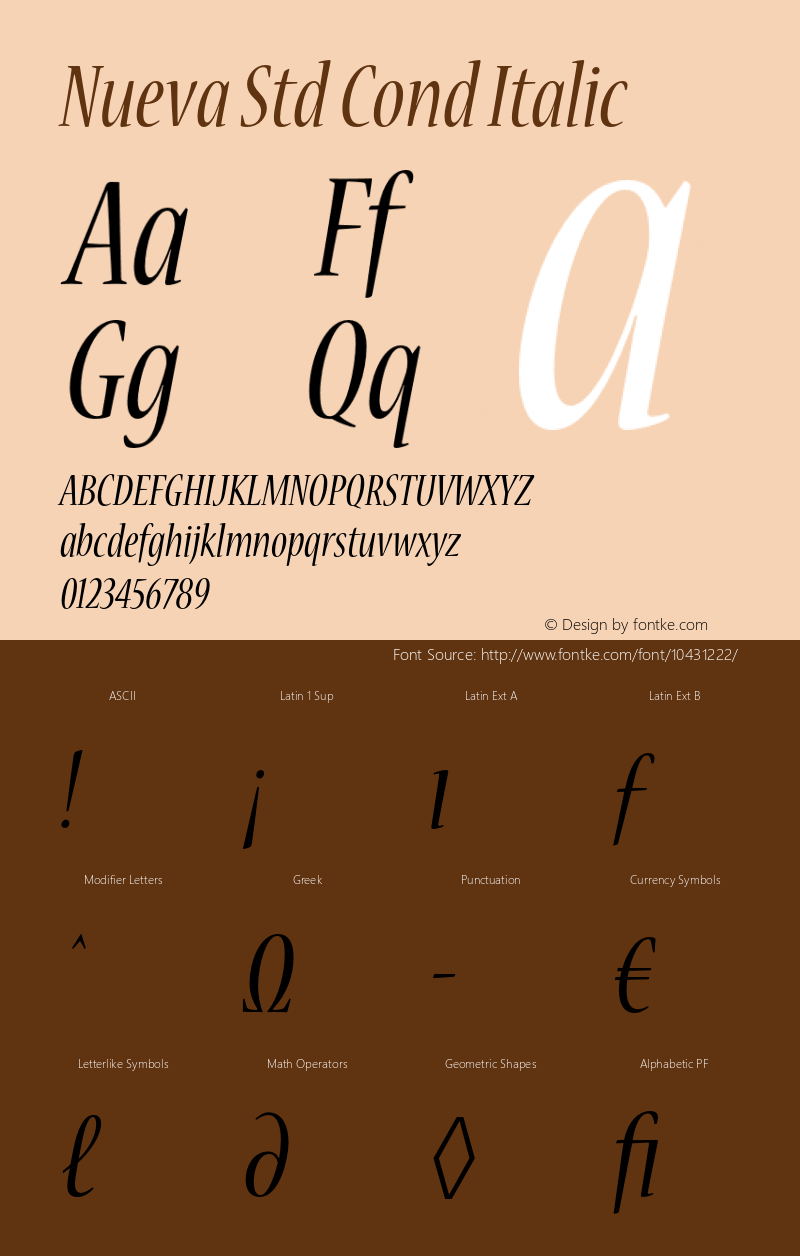 Nueva Std Cond Italic Version 2.081;PS 002.000;hotconv 1.0.67;makeotf.lib2.5.33168 Font Sample