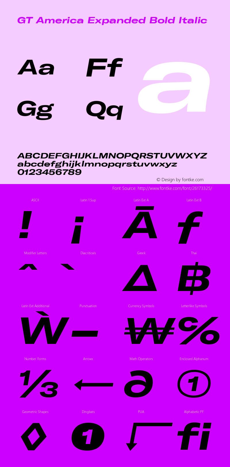 GT America Expanded Bold Italic Version 4.001;PS 004.001;hotconv 1.0.88;makeotf.lib2.5.64775 Font Sample