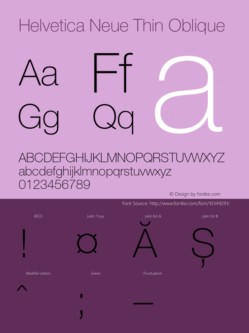 Helvetica Neue Thin Oblique 001.000 Font Sample