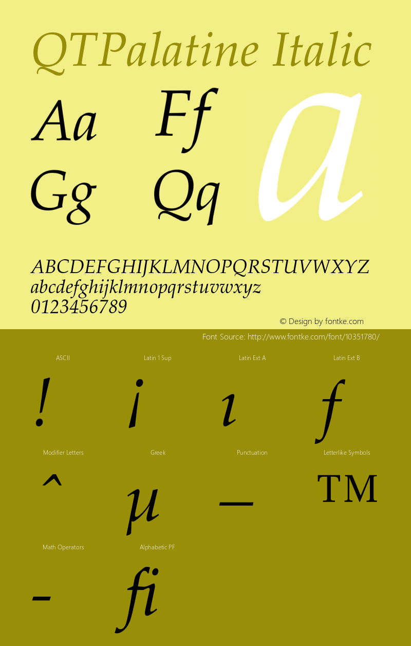 QTPalatine Italic Version 001.000 Font Sample