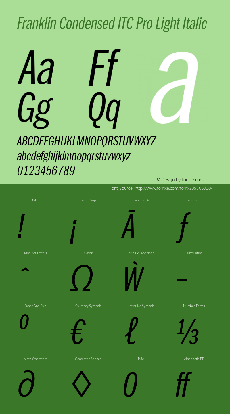 Franklin Condensed ITC Pro Light Italic Version 1.01图片样张