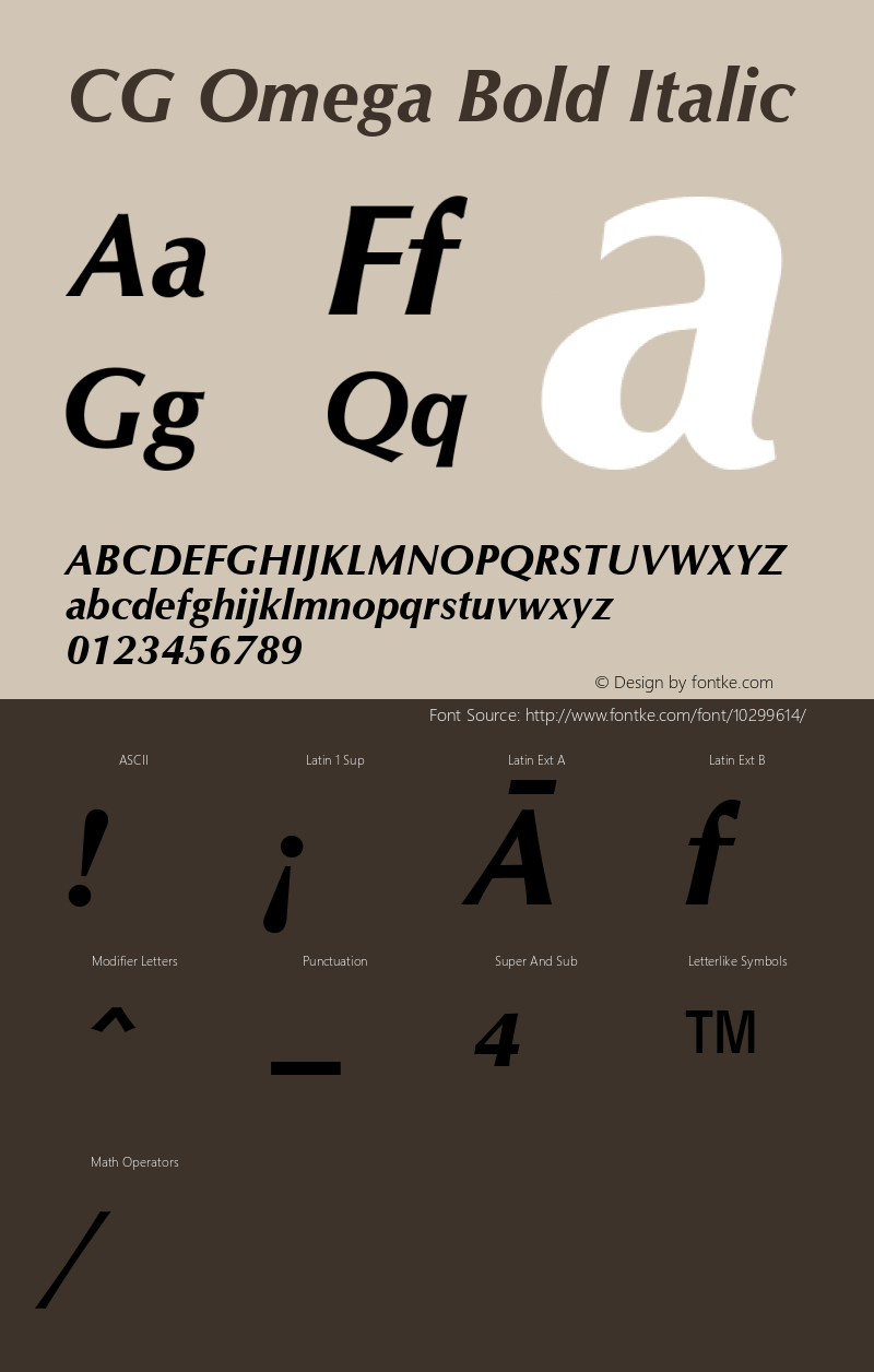 CG Omega Bold Italic Version 1.3 (ElseWare) Font Sample