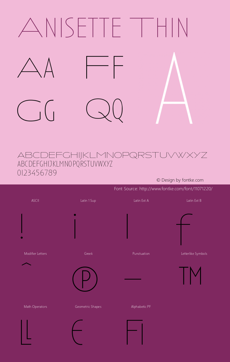 Anisette Thin Version 001.000 Font Sample