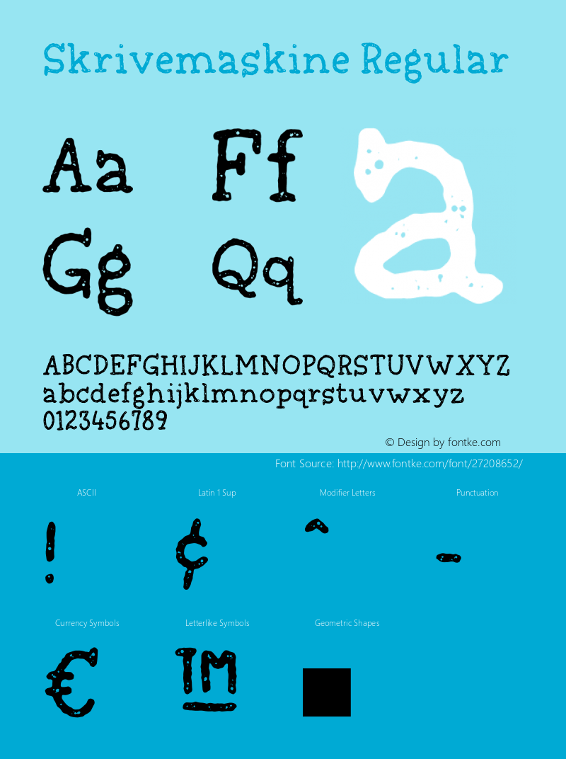 Skrivemaskine Version 1.00;September 4, 2018;FontCreator 11.5.0.2427 64-bit Font Sample