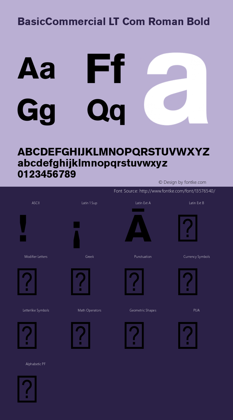 BasicCommercial LT Com Roman Bold Version 1.42 Font Sample