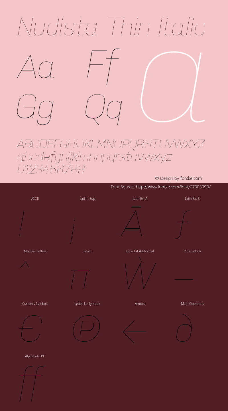 Nudista Thin Italic Version 2.000 Font Sample