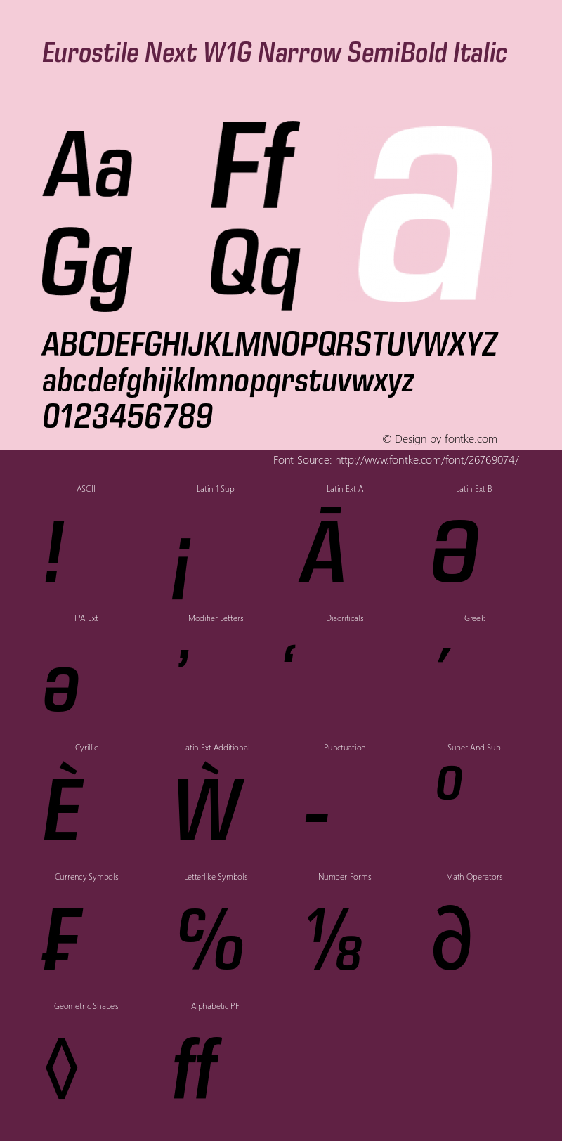 Eurostile Next W1G Nr SemiBd It Version 1.00 Font Sample