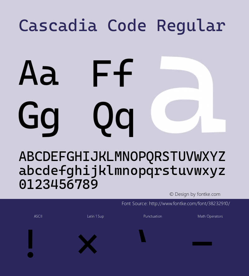 Cascadia Code Version 1909.16 Font Sample