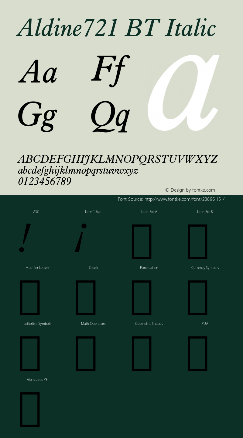 Aldine721 BT Italic Version 1.01 emb4-OT图片样张