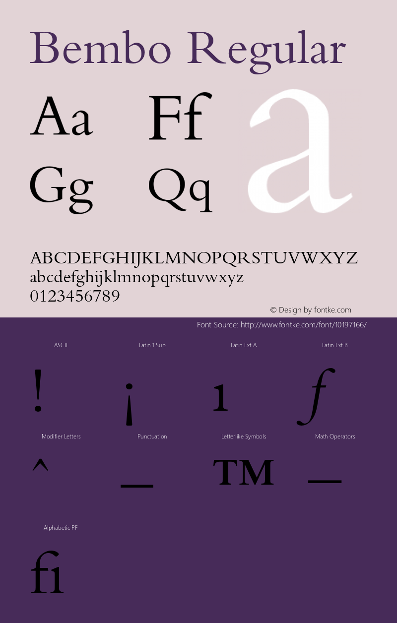 Bembo Regular 001.000 Font Sample