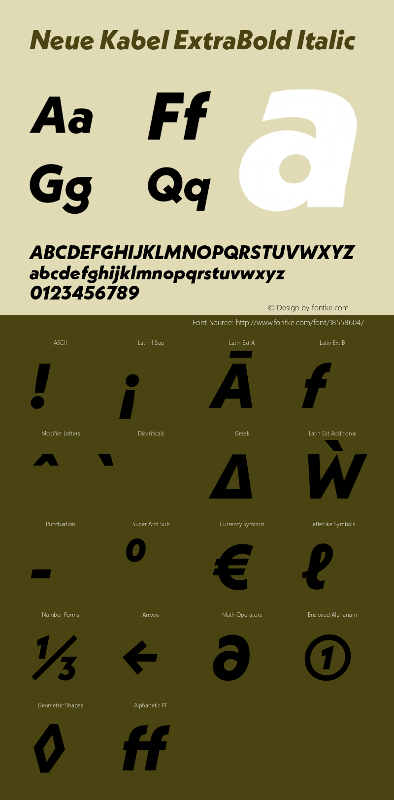 Neue Kabel ExtraBold Italic Version 1.00 Font Sample
