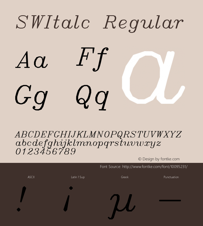 SWItalc Regular Macromedia Fontographer 4.1 09/13/01 Font Sample