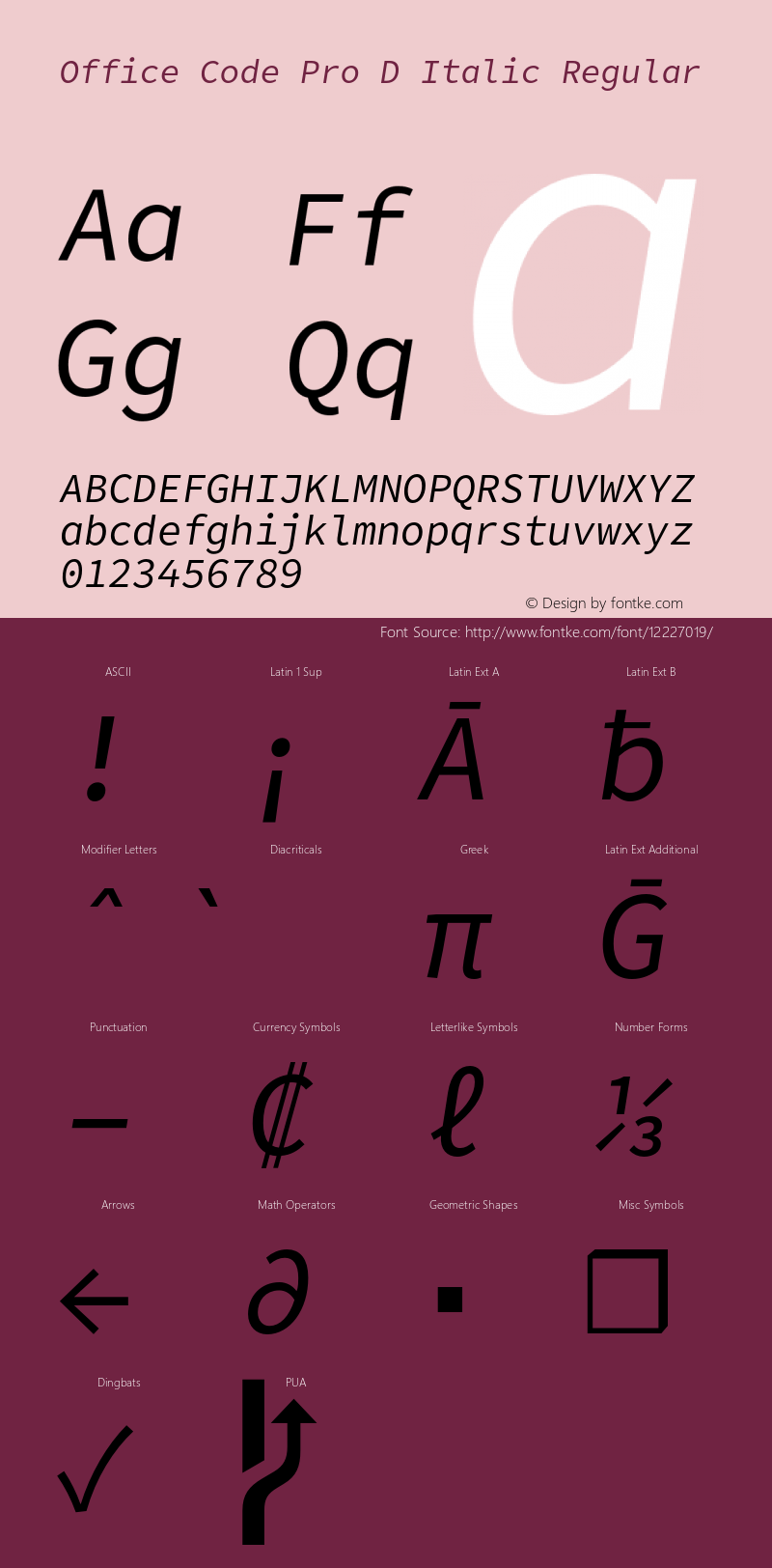 Office Code Pro D Italic Regular Version 1.004;PS 001.004;hotconv 1.0.70;makeotf.lib2.5.58329 Font Sample