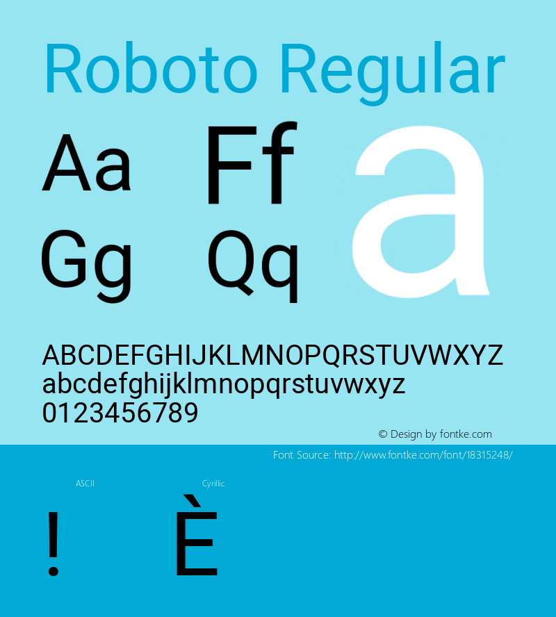 Roboto Regular Version 2.134; 2016; ttfautohint (v1.4.1) Font Sample