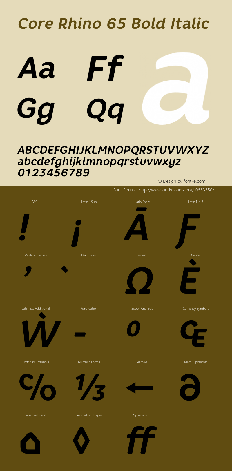 Core Rhino 65 Bold Italic Version 1.000 Font Sample