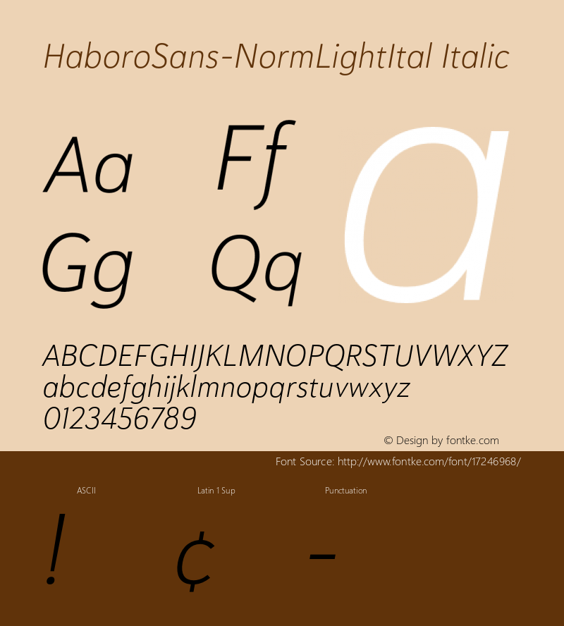 HaboroSans-NormLightItal Italic Version 1.0 Font Sample