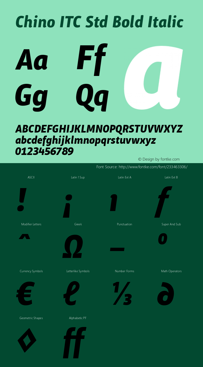 Chino ITC Std Bold Italic Version 1.000图片样张