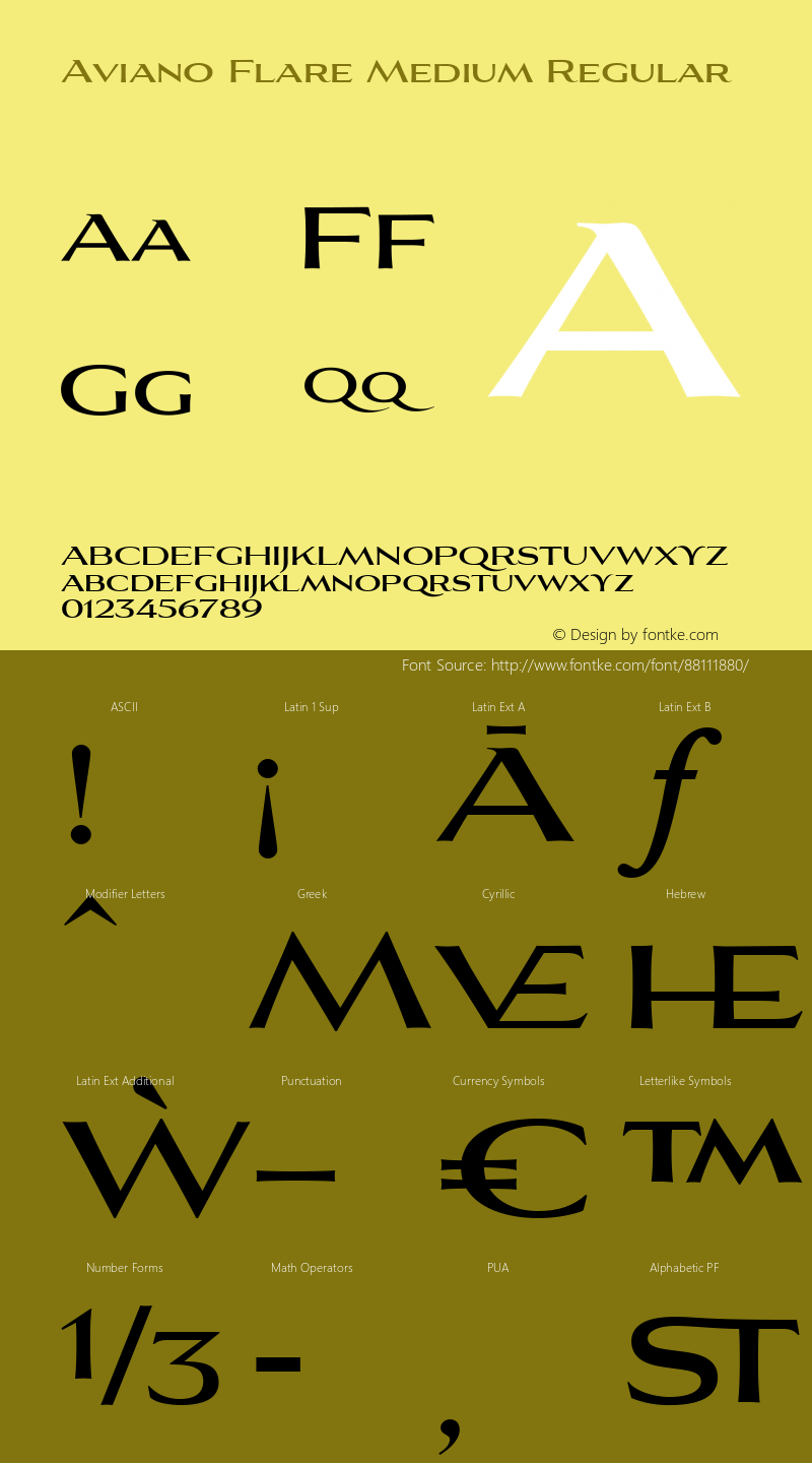 Aviano Flare W05 Medium Version 1.000 2010 initial release Font Sample